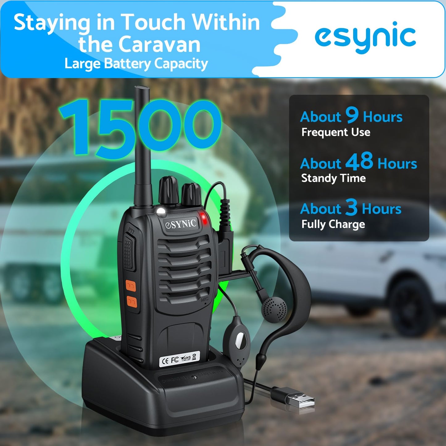 eSynic 6Pack Professional Walkie Talkies for Adults Rechargeable Walkie Talkies Best 16CH Walkie Talkies Long Rang VOX Radio Walkie Talkies With Earpieces Wonderful Gifts For Adults Kids etc