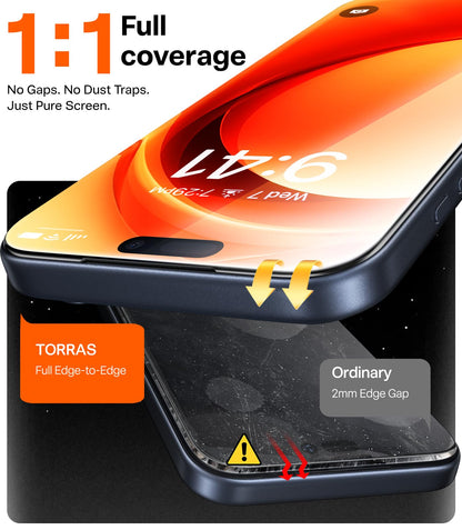 TORRAS Precision-Fit for iPhone 17 Pro Max Screen Protector 3.66m Military Shatterproof, 9H Anti-Scratch, Full Screen Tempered Glass, No Bubbles No Dust Screen Protector for iphone 17 pro max 2 Pack