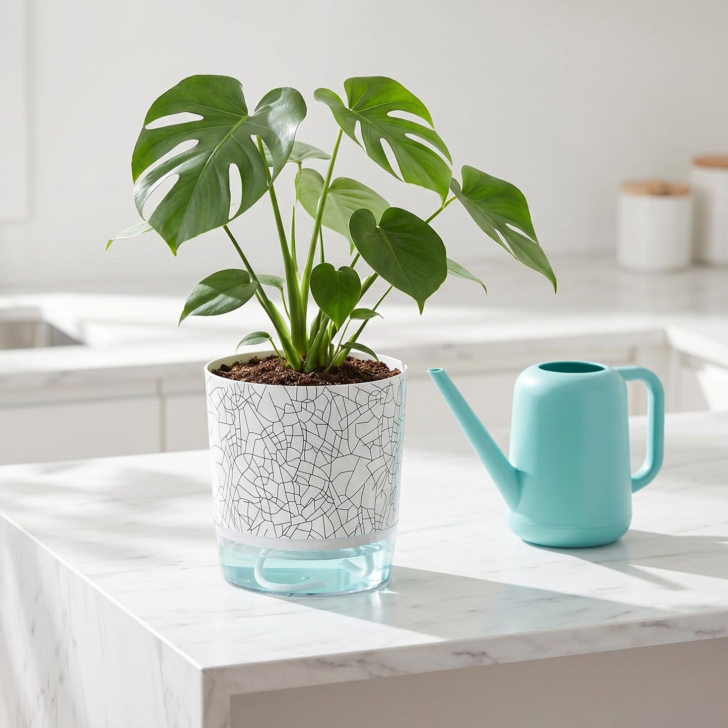 Samhe 4 Pack Self Watering Pots for Indoor Plants, 4/5.5 Inch Lightweight Planters with Water Reservoir, Flower Pots for African Violet, Spider Plant, Orchid