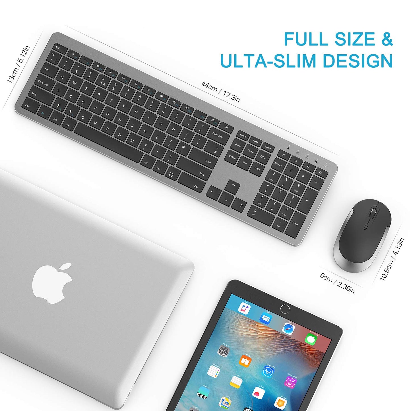 seenda Wireless Keyboard and Mouse Set, SK38 Ultra Slim Quiet USB Wireless Keyboard and Mouse Full Size QWERTY UK Layout with Numeric Keypad for Windows PC, Laptop, Computer, Black and Grey