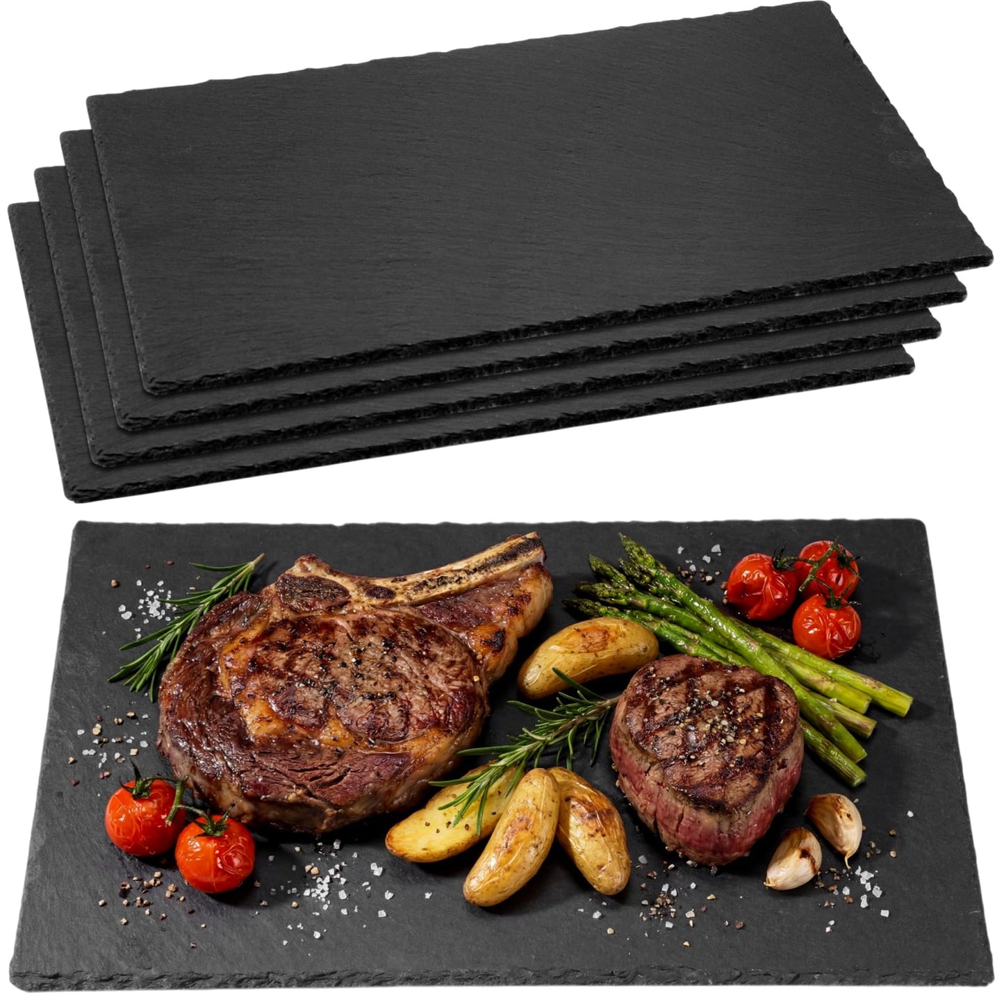 Zhehao 4 Pack 16" x 10" Large Slate Cheese Boards for Meat Cheese Appetizer Platter Black Charcuterie Board Natural Slate Stone Plate Tray for Laser Engraving Wedding Party Housewarming Gift