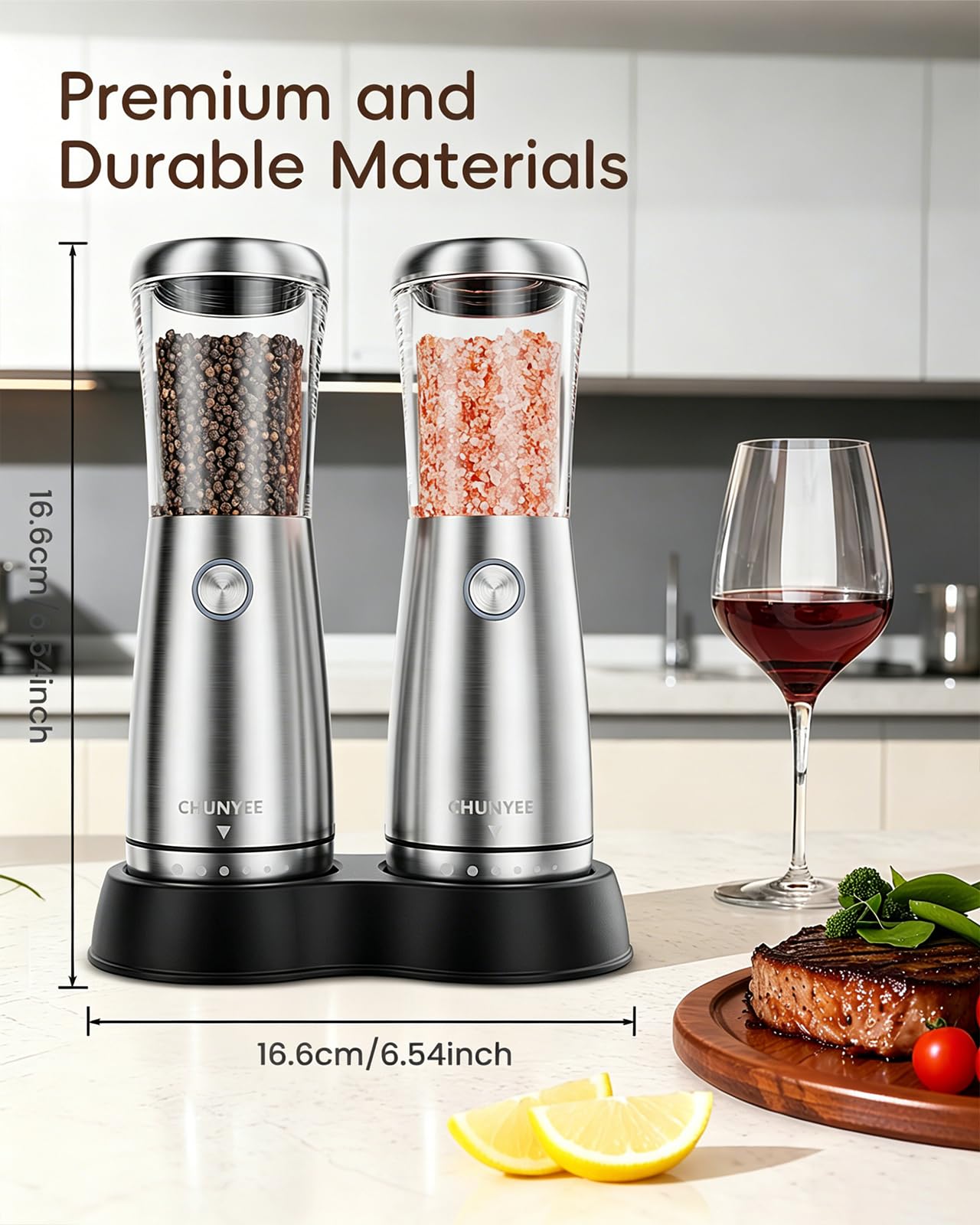 Electric Salt and Pepper Grinder Set - Automatic Stainless Steel Rechargeable Salt and Pepper Grinder Set with Storage Base, Large Capacity, LED Light & Adjustable Coarseness, Ideal Kitchen Gadget