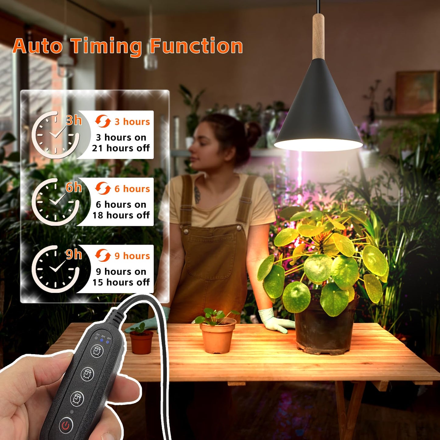 JMXULONG Hanging Grow Lights for Indoor Plants,Pendant Plant Lights for Indoor Growing,15W Full Spectrum, with Timer and 15FT Power Cord, Hanging Grow Light,Large Tall Plant Greenhouse (Black)