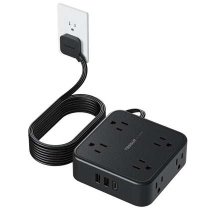 TESSAN Surge Protector Power Strip, 5 Ft Flat Plug Extension Cord with 3 USB (1 USB C) 8 Outlets, 900J Surge Protection, 3 Sided Outlet Extender with Power Switch for Office, Dorm Room Essentials