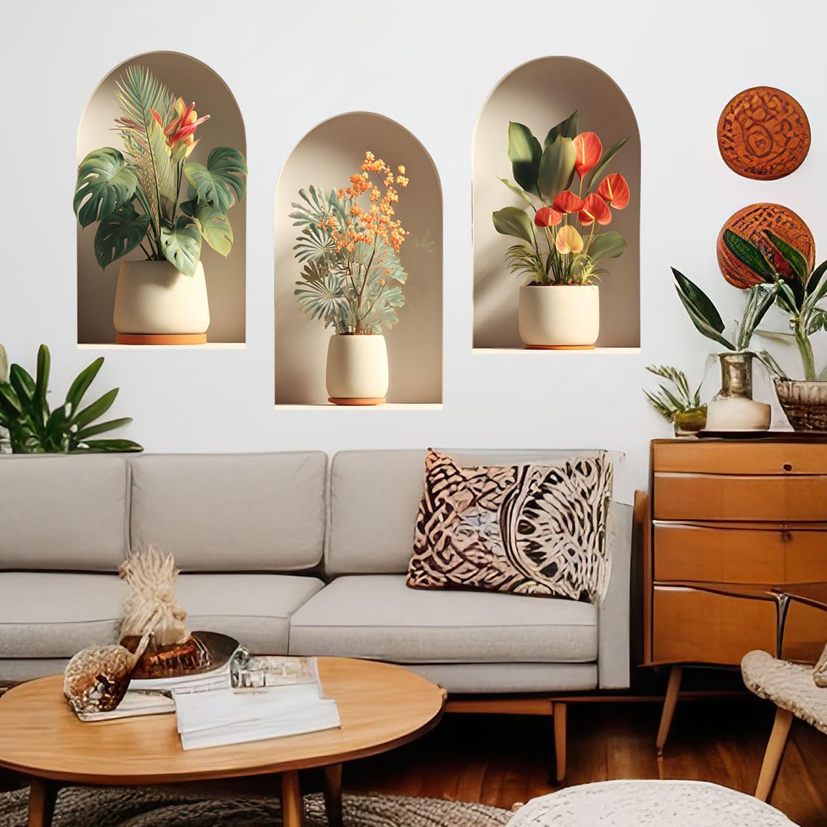 3D Potted Plants Wall Stickers，Green Plants Wall Decals，Peel and Stick 3D Magic Art Sticker，for Living Room Bedroom Aisle Entrance Sofa Backdrop Yoga Room Home Decor (Potted Flower Decor 47)