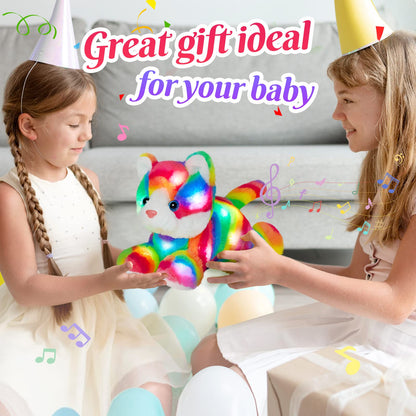 Glow Guards 13" Light up Musical Rainbow Cat Stuffed Animal,LED Night Light Glowing Singing Snuggle Kitty Plush Toy Glow in The Dark,Christmas Birthday Gifts for Toddlers Kids Children