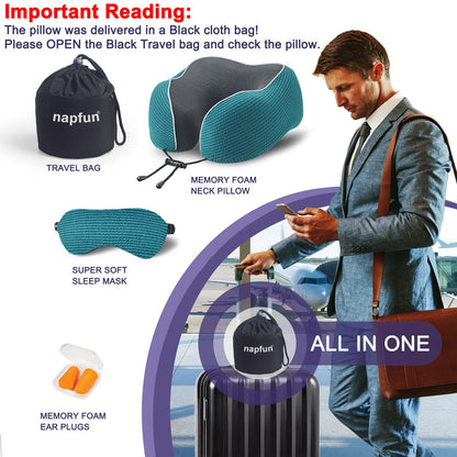 napfun Neck Pillow for Traveling, Upgraded Travel Neck Pillow for Airplane 100% Pure Memory Foam Travel Pillow for Flight Headrest Sleep, Portable Plane Accessories, Light Grey