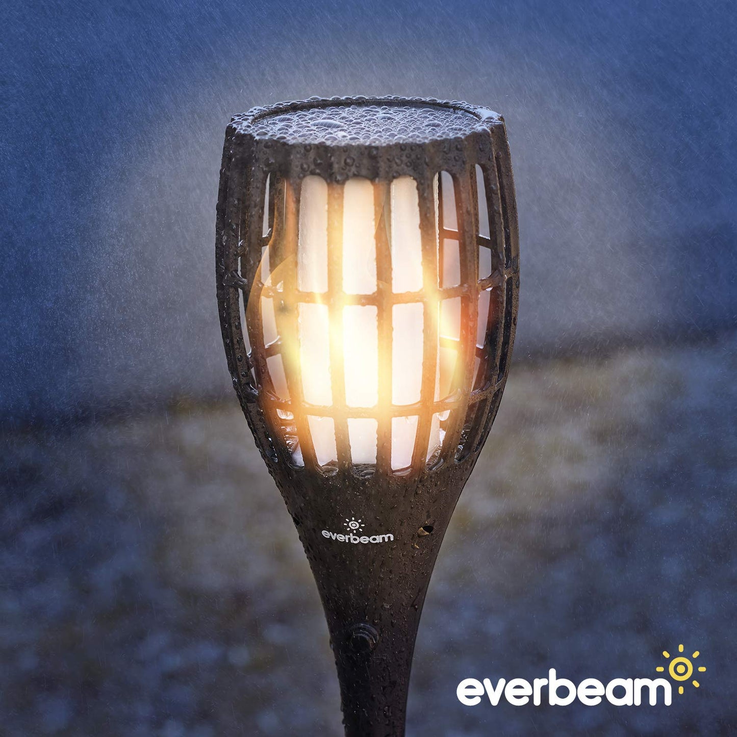 Everbeam P1 Solar Torch Light with Flickering Flame - Our Waterproof Outdoor Solar Tiki Torches Come Equipped with 96 LED Bulbs That Create A Stunning Realistic Fire Effect - 2 Pack