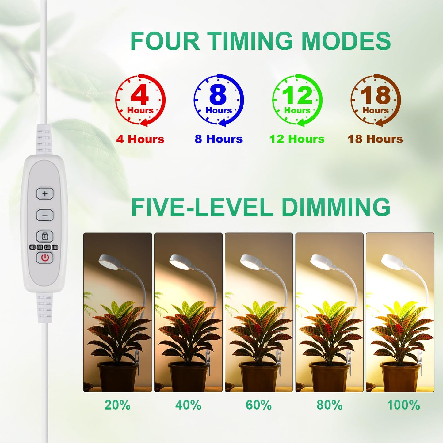 WeeLeeGoo Grow Light, Pot Clip LED Growing Lamp for Indoor Succulents Pot Mini Small Plants,6000K White Full Spectrum with 5-Level Dimmable, Auto Timer 4/8/12/18 Hrs