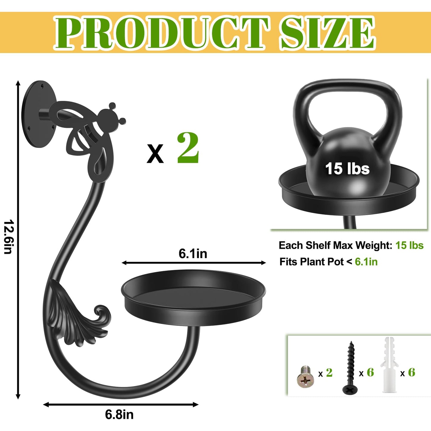 KHayRovies Wall Plant Holder Indoor, Metal Hanging Planters Hanger Floating Flower Display Stand for Window, Plant Shelves Hanging Plant Holder Window Plant Hanger Plant Decor Black (Bees-2pc)