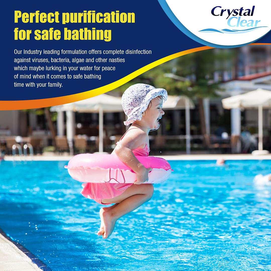 CRYSTAL CLEAR 4in1 Multifunction Chlorine Tablets for Hot Tubs, Spa, Swimming Pools. 1kg 50 x 20g Spas Paddling Pool Hot Tub Chlorine Tablets