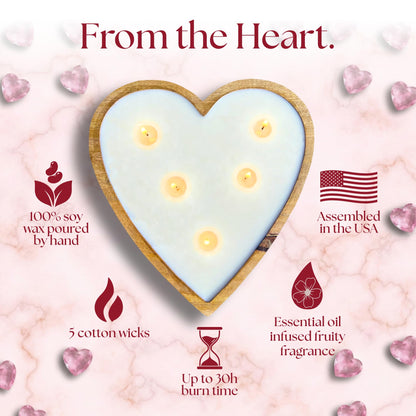 Dough Bowl Candle Co. Strawberry Candle - Large Strawberry Vanilla 10x10x2 Valentine Candles for Home Scented, 5 Wick Heart Shaped Strong Scented Long Lasting Aromatherapy for Women, Candles Gift