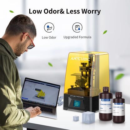 ANYCUBIC Upgraded Standard 3D Printer Resin, Low Odor, High Precision & Rapid Photopolymer 3D Resin for 8K/14K LCD/DLP/SLA 3D Printing(Clear,1kg)