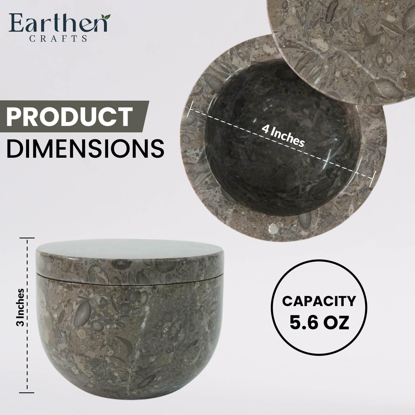 Earthen Crafts Marble Salt Cellar with Swivel Magnetic Lid 4" Salt Box Oceanic Salt & Pepper Container, Salt Keeper, Spice Jar Ideal for Kitchen or Bath Salt Storage, 5.6 OZ