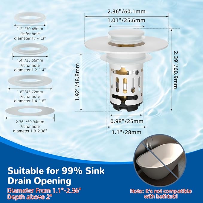 Hibbent Upgraded 3 in 1 Bathroom Sink Drain Strainer, Universal Pop Up Stopper