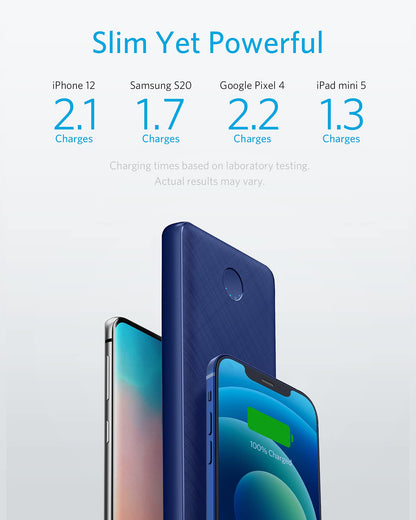 Anker Portable Charger, USB-C Portable Charger 10K with 20W Power Delivery, Power Bank (PowerCore Slim 10K PD) for iPhone 14/13/12 Series, S10, Pixel 4, and More