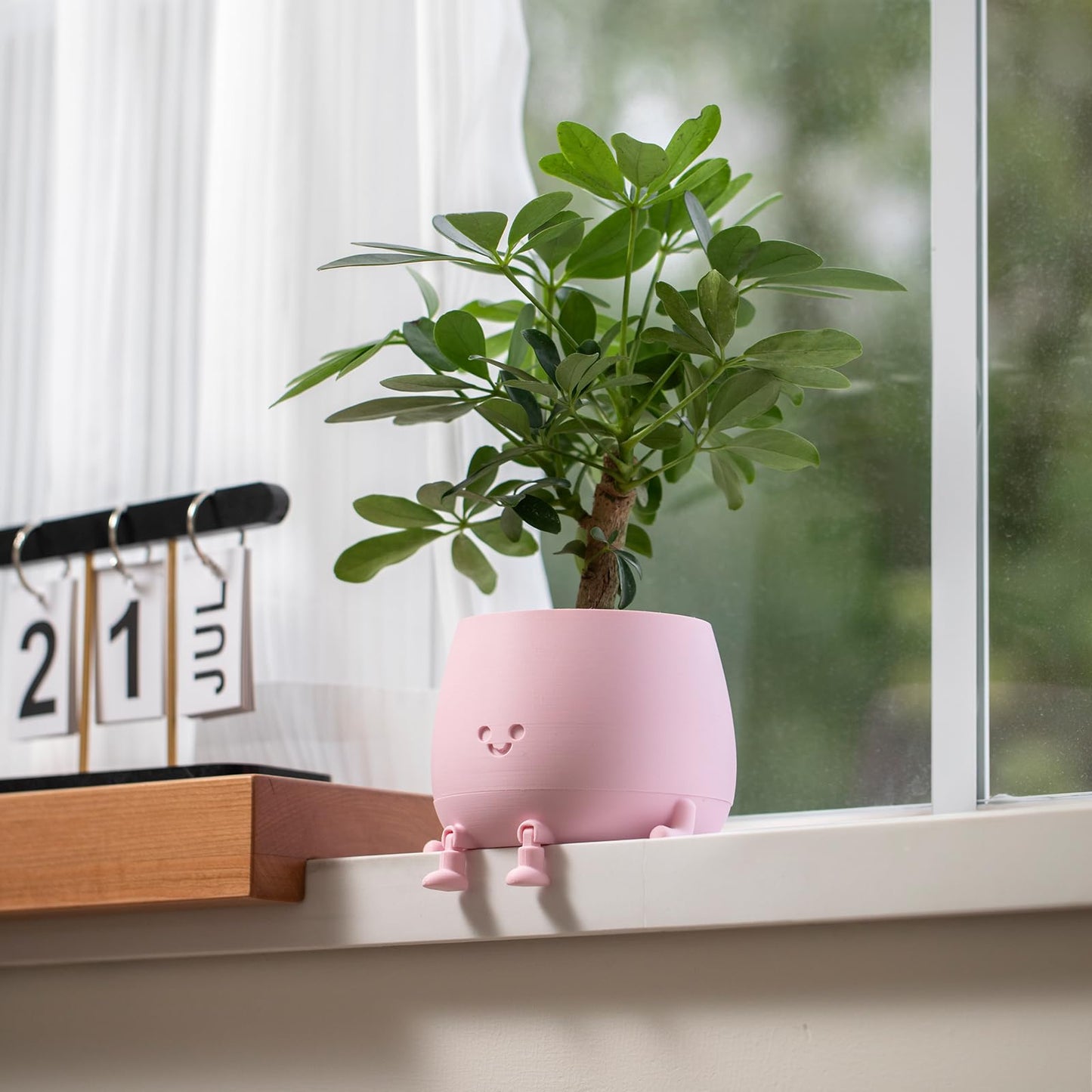 TOPOLA Happy Face Planter, 5.2 Inches Plastic Plant Pot, Self Watering Plant Pot with Drainage Holes for Indoor Outdoor, Succulent Pot, Funny Flower Pot, Sakura