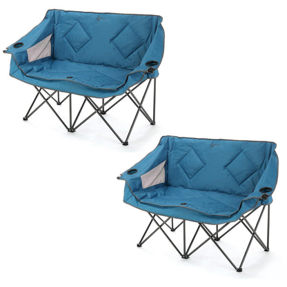 ARROWHEAD OUTDOOR 2-Pack Portable Folding Double Duo Camping Chair Loveseat w/ 2 Cup & Wine Glass Holder, Carrying Bag, Supports up to 650lbs
