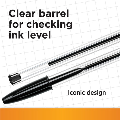 BIC Cristal Original Smudge Free Ballpoint Pens, Ideal for School, Black, Medium Point (1.0mm), Pack of 50
