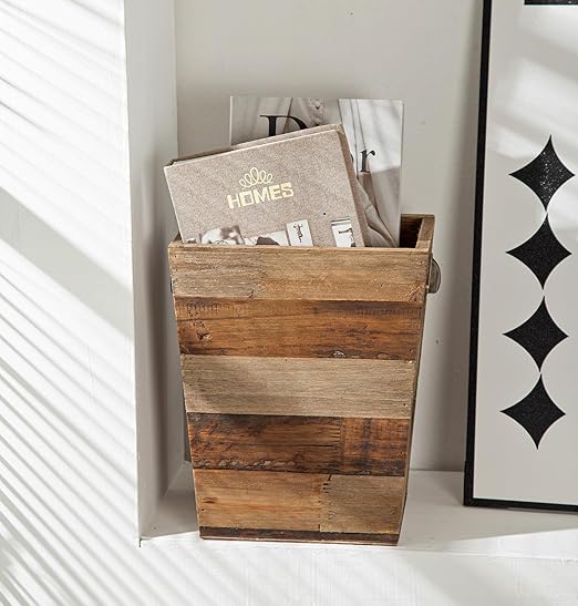Small Wood Trash Can, Farmhouse Rectangular Garbage Can Waste Basket, Rustic