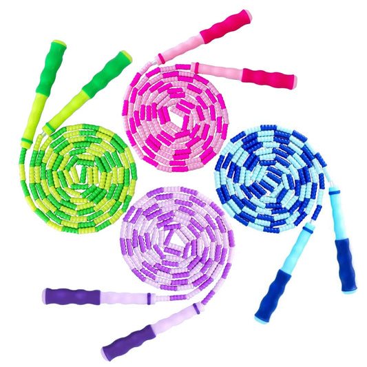 TYSISKNO 4 Pack Jump Rope for Kids Girls and Boys, Soft Beaded Jump Ropes, Adjustable Skipping Rope, Workout and Weight Loss,9.2Ft
