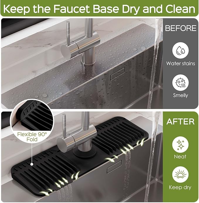 18 Inch Silicone Faucet Mat for Kitchen Sink Splash Guard – 2025 Upgraded