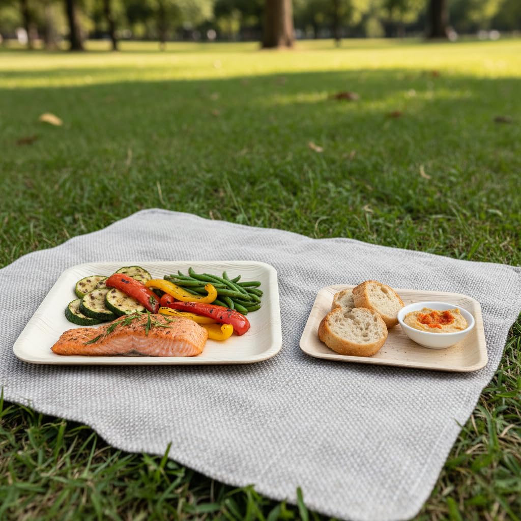 Charity Leaf Disposable Palm Leaf 11" Square Plates (25 pieces) Bamboo Like Serving Platters, Disposable Boards, Eco-Friendly Dinnerware For Weddings, Catering, Events
