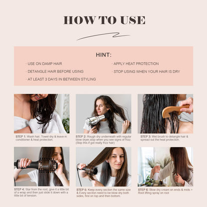 110-240V Travel Brush Hair Dryer, Small Hair Straightener Brush with European Plug Adapter for International Travel, 4 in 1 Hot Air Styler & Dryer for Drying Straightening Curling Volumizing