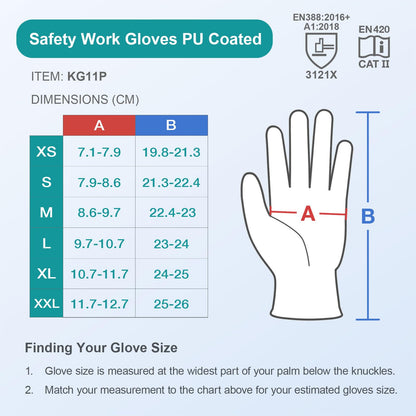 KAYGO Work Gloves PU Coated-12 Pairs, KG11PB, Black Safety Working Gloves with Secure Grip on Palm & Fingers, for Men and Women, Ideal for General Duty Work, Gardening(Large, Black)