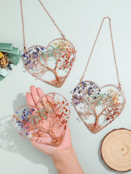 Jovivi 7 Chakra Heart Crystal Tree Hanging Ornament Healing Crystals Stones Gemstone Room Bedroom Wall Home Yoga Decor for Feng Shui Meditation Christmas Tree Ornament