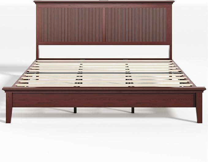 Lifezone King Bed Frame with Headboard, Solid Wood Bed Frame King Size with