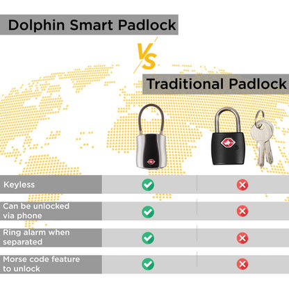 tag8 Dolphin Smart Padlock (Pack 1), TSA-Compliant Suitcase and Luggage Locks with Alarm, Keyless Bluetooth Suitcase Lock and Locker Padlock, Unlock via Phone App, Android and iOS Compatible, Silver