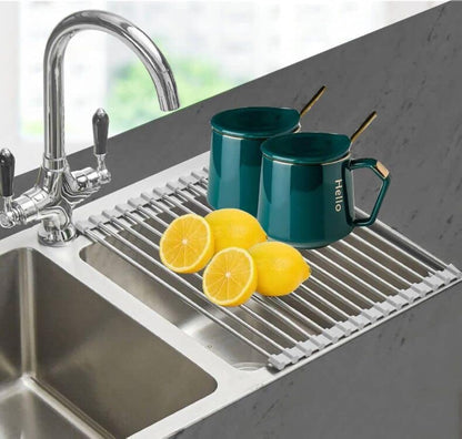 Ahyuan Roll up Dish Drying Rack Over The Sink Kitchen Roll up Sink Drying Rack Portable Dish Drainer Foldable Dish Drying Rack (Warm Gray, 17.8''X17'')