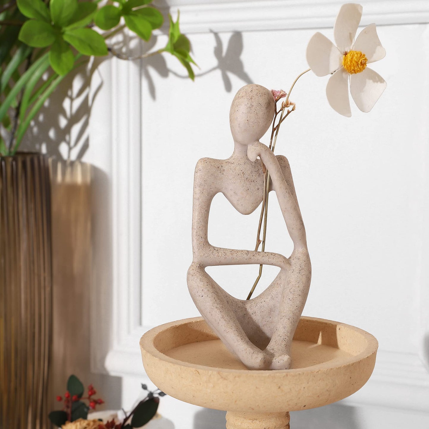 Winshall Thinker Statues and Sculptures,Sandstone Resin Thinker Statue Ornaments, Abstract Style Sculptures, Housewarming Gifts, Home Decorations, Living Room Desk Decor (Sandstone)