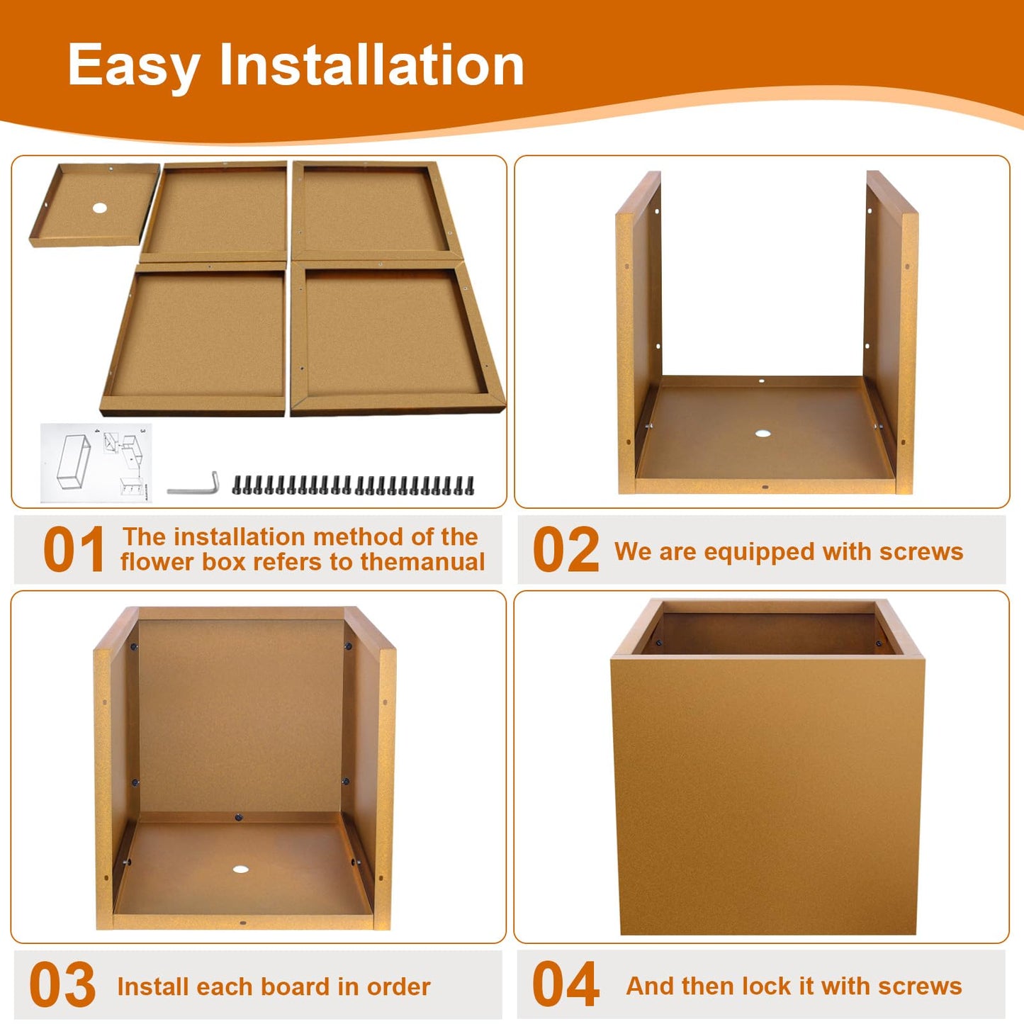 Meyoppm Corten Steel Planter Box 21"x20"x20", Square Metal Planter Box Indoor&Outdoor, Steel Planter Heavy Duty for Commercial and Residential Use