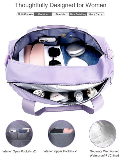 PHSYNI Gym Bag for Women Girls with Shoe Compartment & Wet Pocket - Duffle Bag for Travel Sports Fitness Workout Athletic, 19"-Medium, Purple