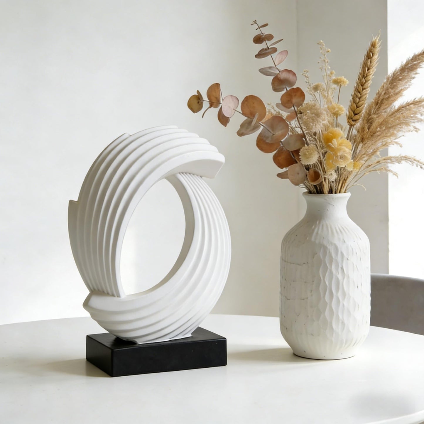 AWNR Gold Abstract Sculpture House Decor Aesthetic - Home Décor Accents for Nightstand, Shelves, Dining Room, Entryway Table, Office, Desk Accessories (White D)