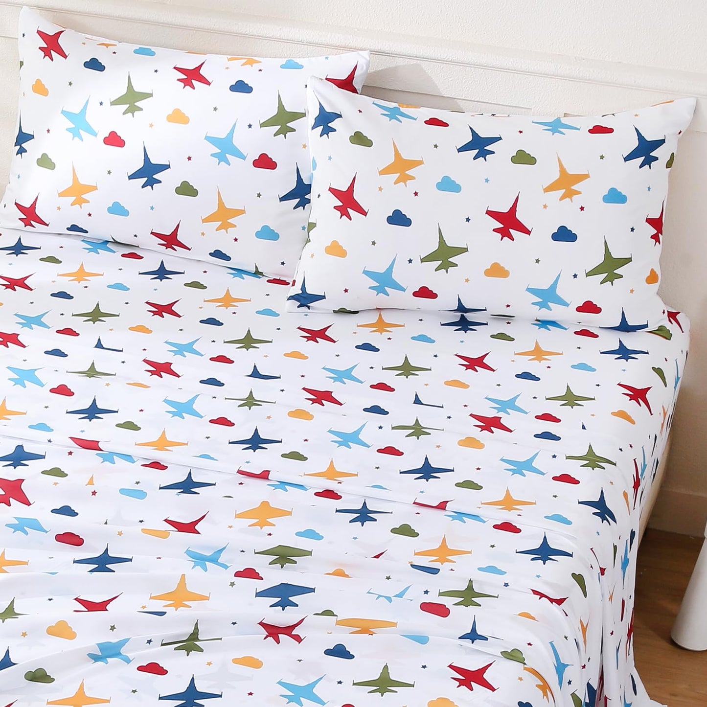 ChicView Twin Sheet Set Kids,3 Pieces Breathable Soft Microfiber Bedsheets for Child Boys Girls, Anti Pilling Deep Pockets Easy Care Bed Sheets, Aircraft