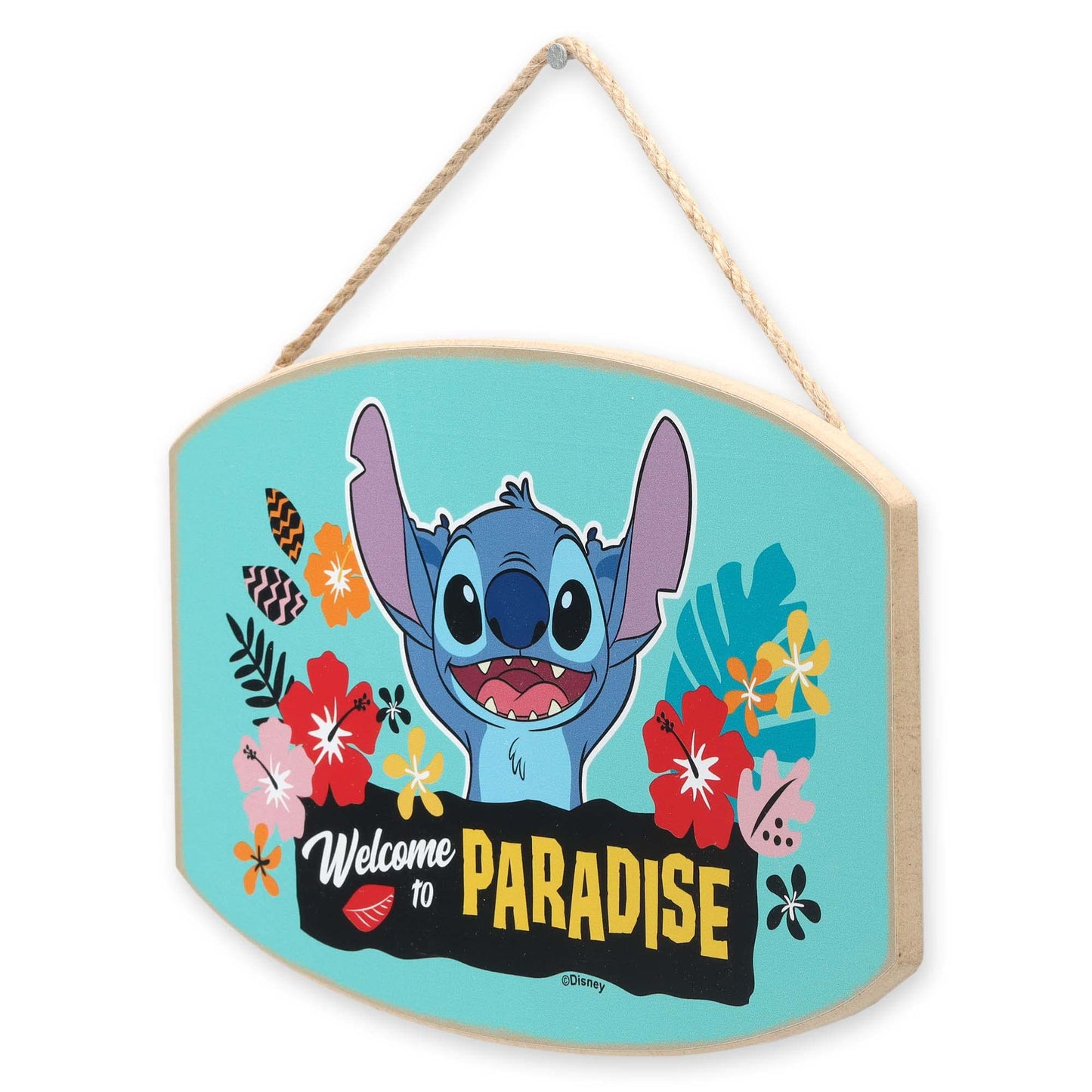 Disney Lilo and Stitch Welcome to Paradise Hanging Wood Wall Decor - Adorable Stitch Sign for Home Decorating