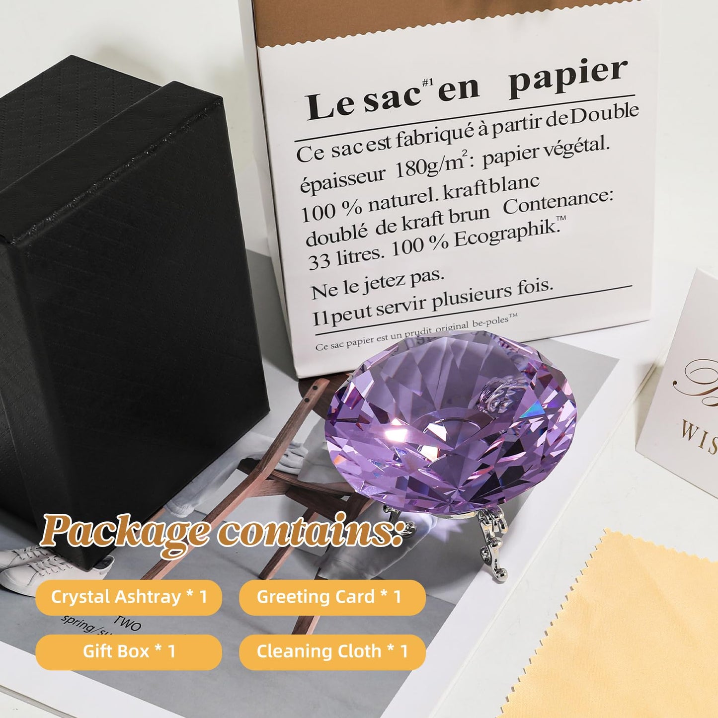 MysticGlitz Purple Crystal Diamond Centerpiece, 3.15 Inch Large Fake Diamond Prism with Silver Base for Wedding Table Decor Home Decoration Glass Jewel Rainbow Effect