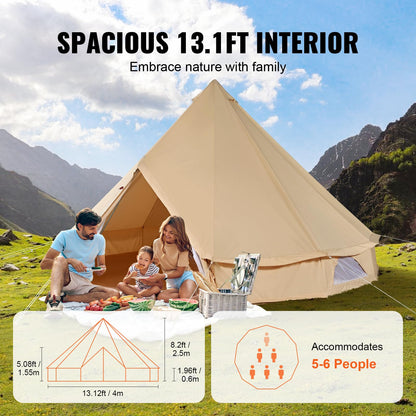 Happybuy Canvas Bell Tent, 4 Seasons Breathable 100% Cotton Canvas Yurt Tent - w/Stove Jack, 13.1ft / 4m Luxury Glamping Tent Waterproof Canvas Tents for Family Camping Outdoor Hunting Party