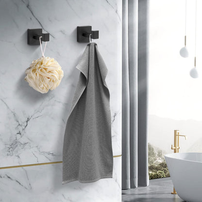 Fenas Heavy Duty Stainless Steel Towel Hooks, Wall Mounted Square Robe Hooks for Bathroom, Kitchen, Bedroom, Hotel Matte Black 2 Pack