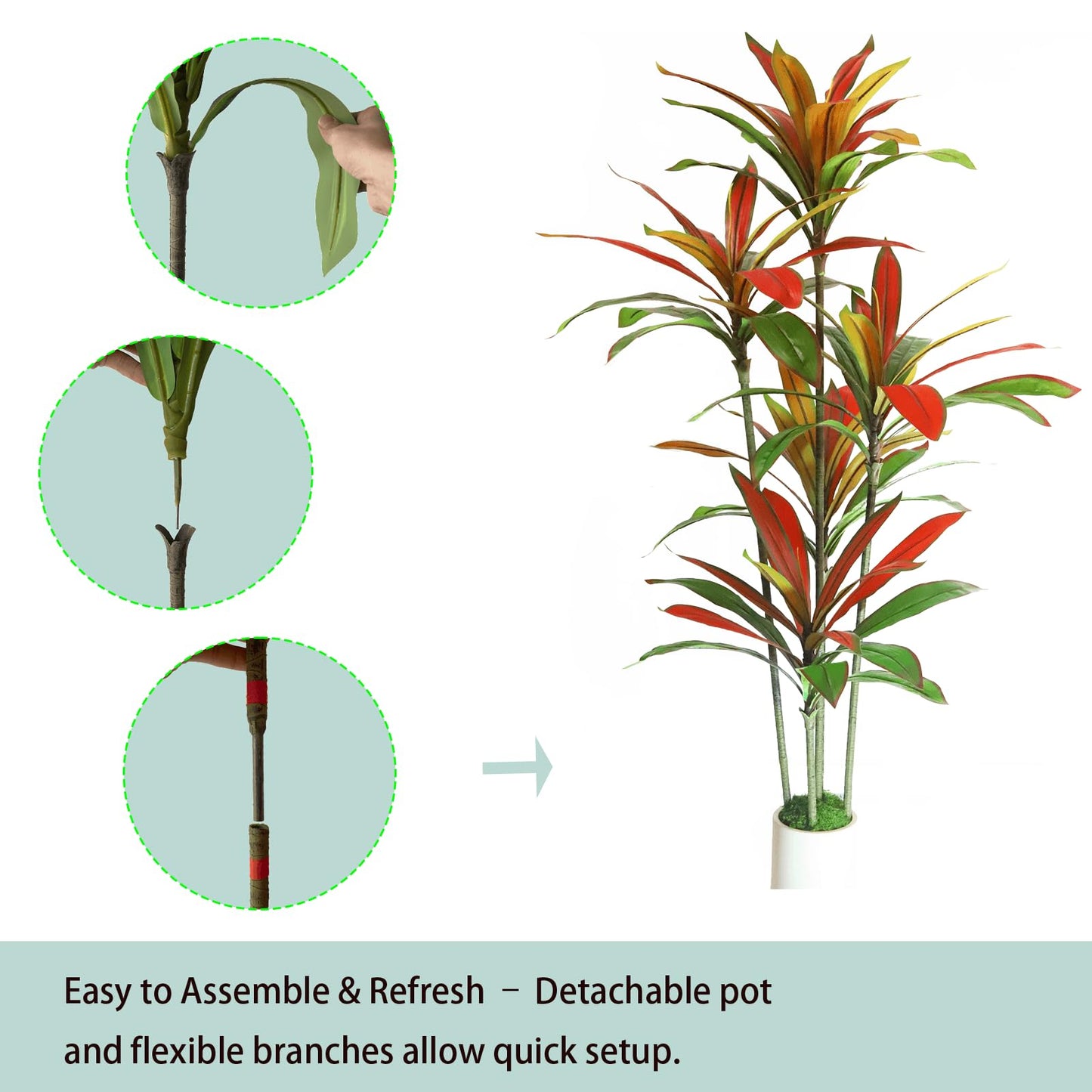 Artificial Dracaena Tree Red 5FT - Faux Trees Indoor with Natural Leaver and Resin Trunk- Large Floor Fake Trees for Living Room, Office Decor
