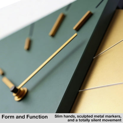 Driini Clocks Mid Century Modern Wall Clock - Square Green Clock with Decorative Gold Accent- Unique and Cool Clock, Battery Operated - MCM Decor & Decorative Wall Clock for Mid Century Modern Decor.