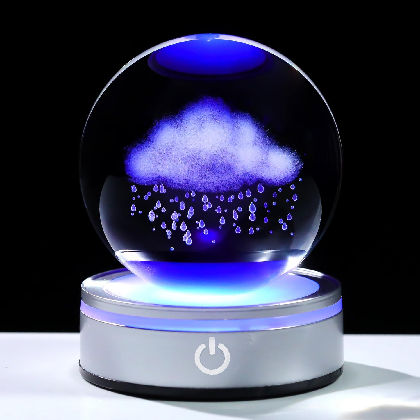Arikyrist 3.15in. 3D Cloud and Rains Crystal Ball Gifts for Women Men, K9 Crystal Decorative Ball Engraved Cloud and Rains Figurine Paperweight with LED Light Base for Home Office Decoration