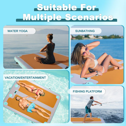 AWSUM Inflatable Floating Dock, 8ft/10ft Non-Slip EVA Inflatable Swim Platform Dock for Lake, Inflatable Water Mat Floating Island Raft for Pool Beach Ocean
