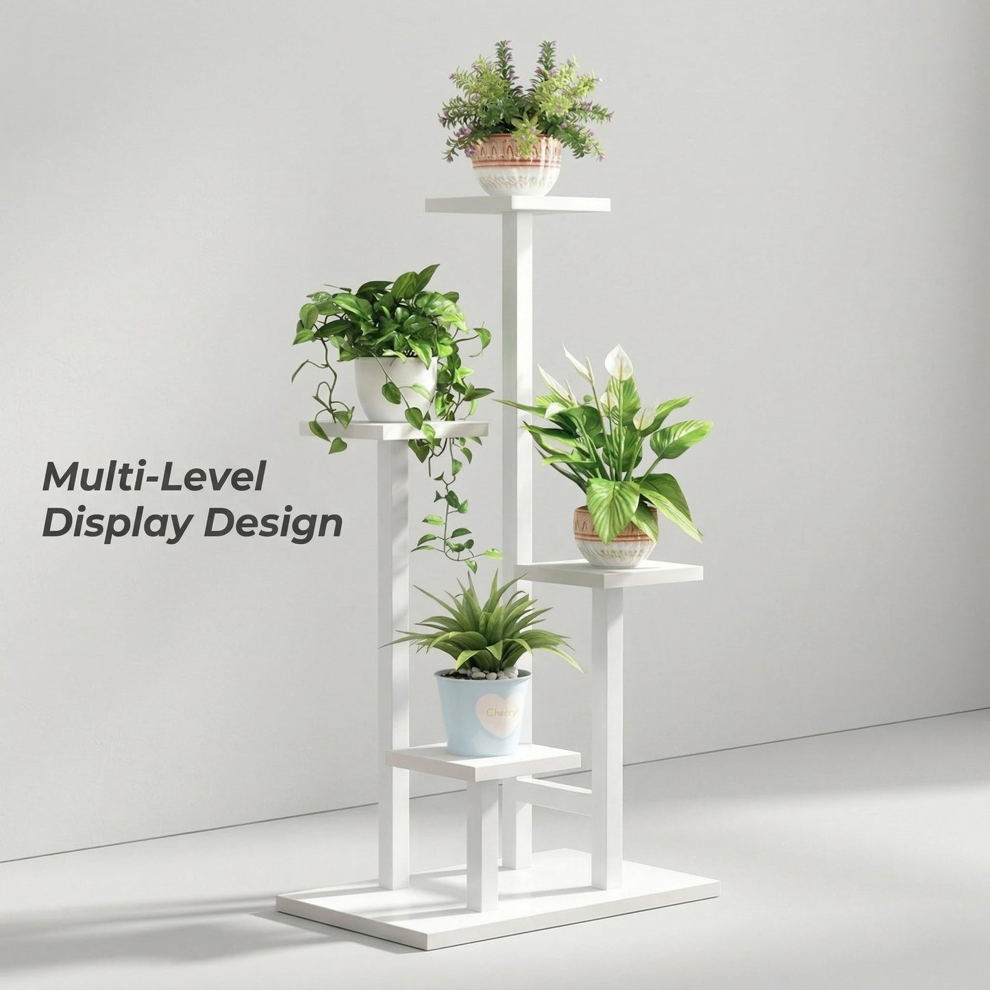 Kikbo 4-Tier Plant Stand Indoor, Tall Metal Plant Shelf for Multiple Plants, Corner Flower Pot Stand for Living Room, Balcony, Bedroom, Space Saving Plant Rack, White