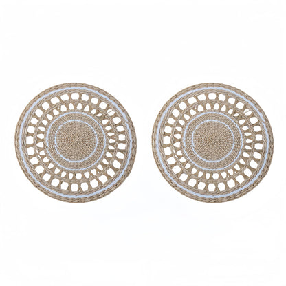 Deosur 2PCS Boho Woven Grass Wall Hanging & Tray – 35CM Handmade Round Wall Art for Living Room & Bedroom – Dual-Purpose, in White