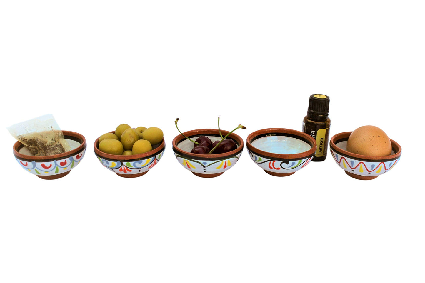 Cactus Canyon Ceramics VERY SMALL Spanish Terracotta 5-Piece VERY SMALL Mini-Bowl (Pinch Bowls) Set, White