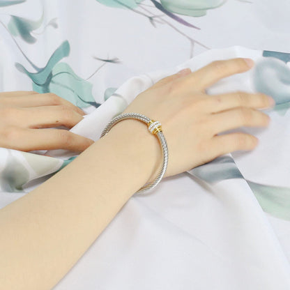 Tiyad Cable Bracelet Stainless Steel Vintage Twisted Wire Composite Open Bangle Bracelet, Adjustable Cuff Bangle Bracelet for Women & Men (Two-tone)